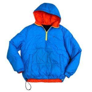 Vintage 90s Tommy Hilfiger Puffer Jacket Reversible Blue Red Sherpa Men’s S/P